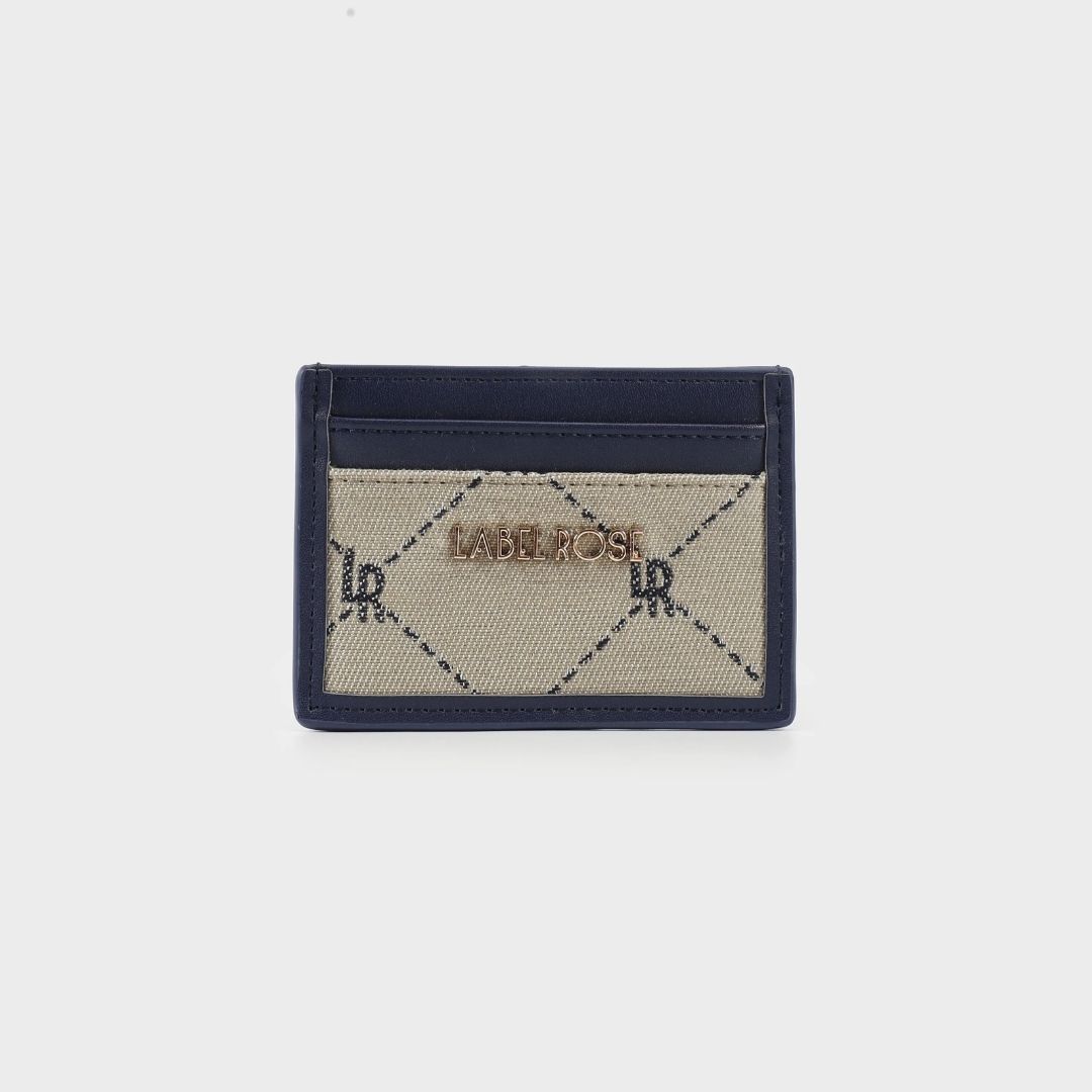 New Monogram Card Wallet Blu Notte di Label Rose New Monogram Card Wallet Blu Notte