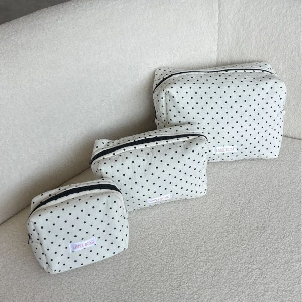 Trousse in Tessuto con Pois Medium Bianco